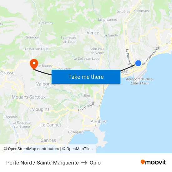 Porte Nord / Sainte-Marguerite to Opio map