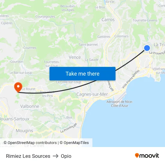 Rimiez Les Sources to Opio map