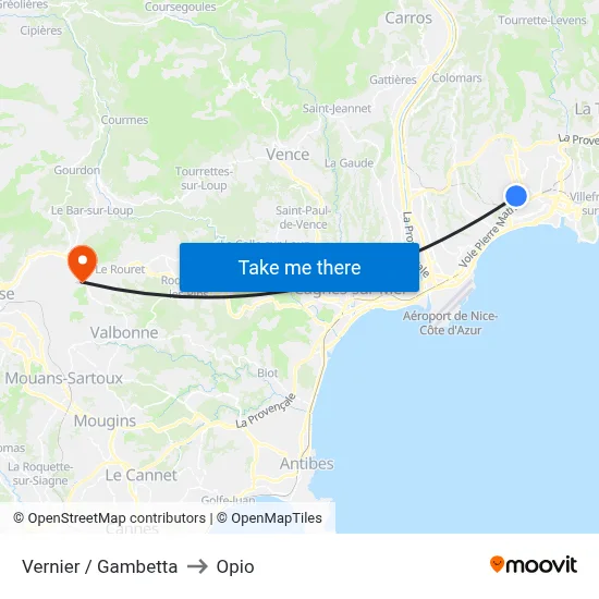 Vernier / Gambetta to Opio map