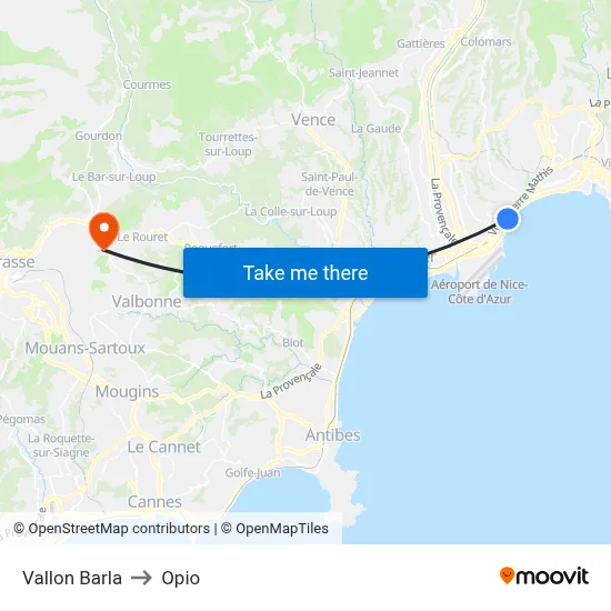 Vallon Barla to Opio map