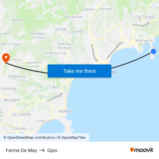 Ferme De May to Opio map