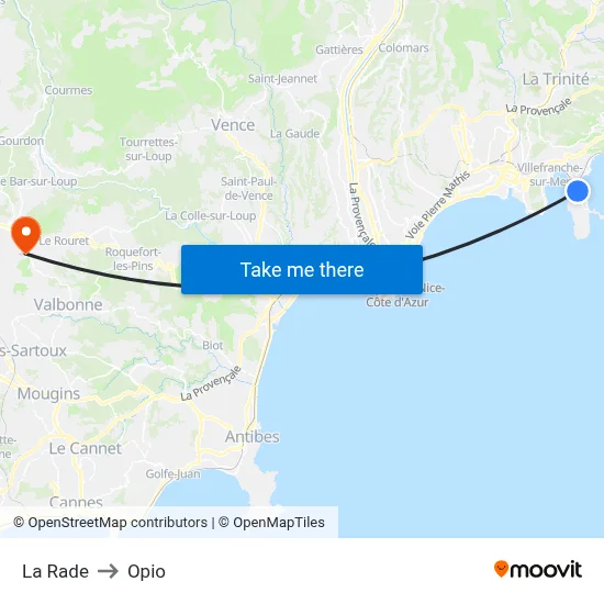 La Rade to Opio map