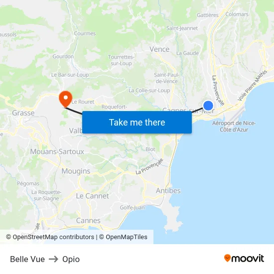 Belle Vue to Opio map