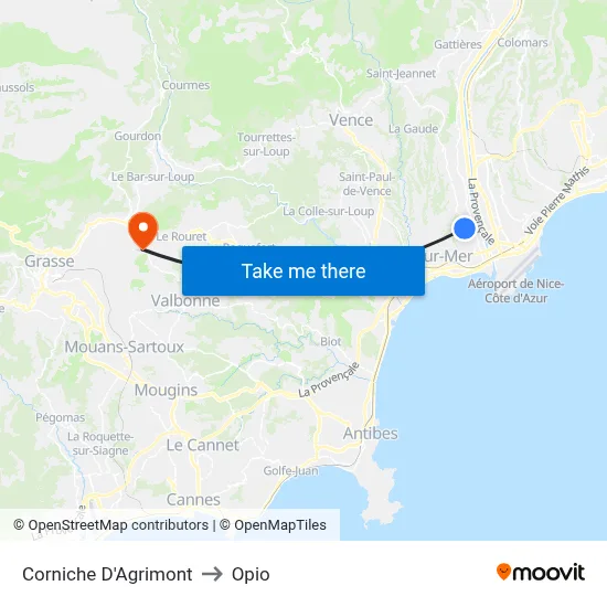 Corniche D'Agrimont to Opio map