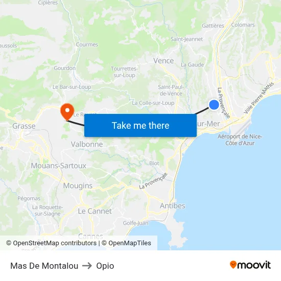 Mas De Montalou to Opio map