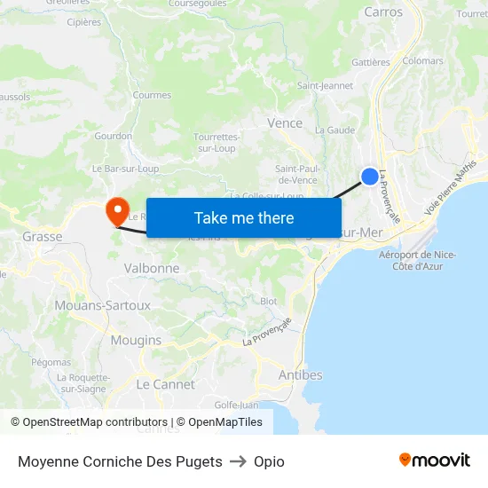 Moyenne Corniche Des Pugets to Opio map