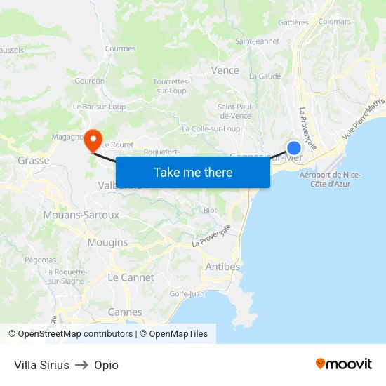 Villa Sirius to Opio map