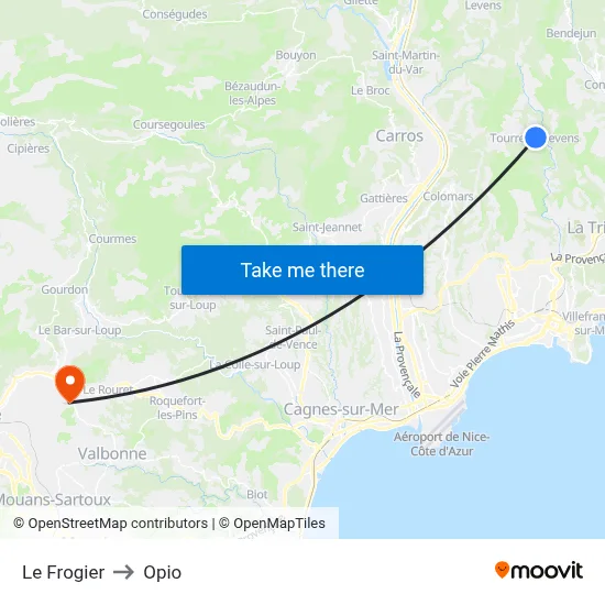 Le Frogier to Opio map