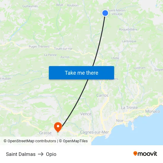 Saint Dalmas to Opio map