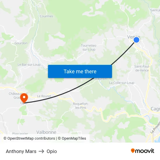 Anthony Mars to Opio map