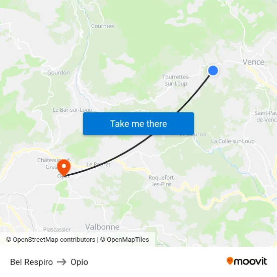 Bel Respiro to Opio map