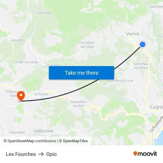 Les Fourches to Opio map