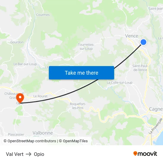 Val Vert to Opio map