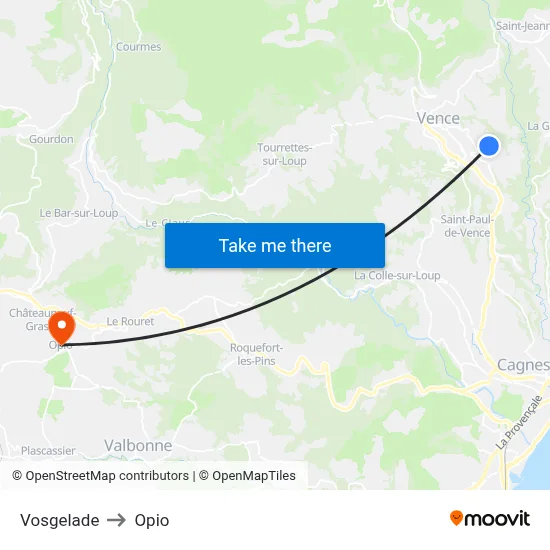 Vosgelade to Opio map