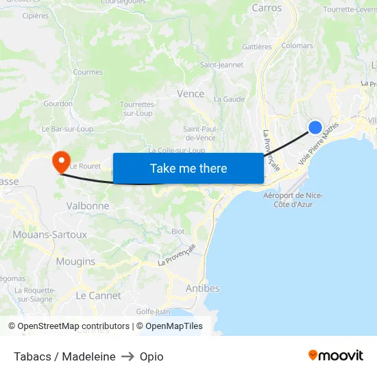 Tabacs / Madeleine to Opio map