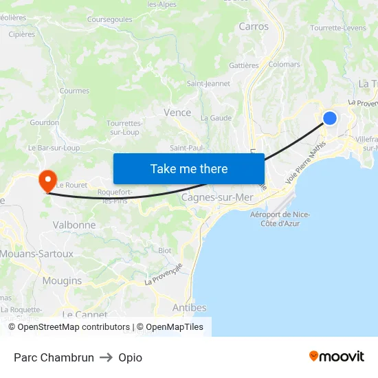 Parc Chambrun to Opio map