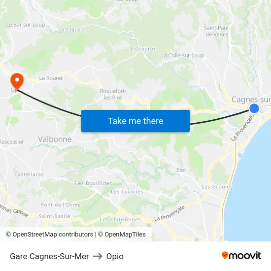 Gare Cagnes-Sur-Mer to Opio map