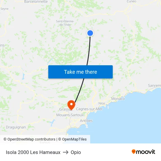 Isola 2000 Les Hameaux to Opio map