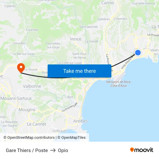 Gare Thiers / Poste to Opio map