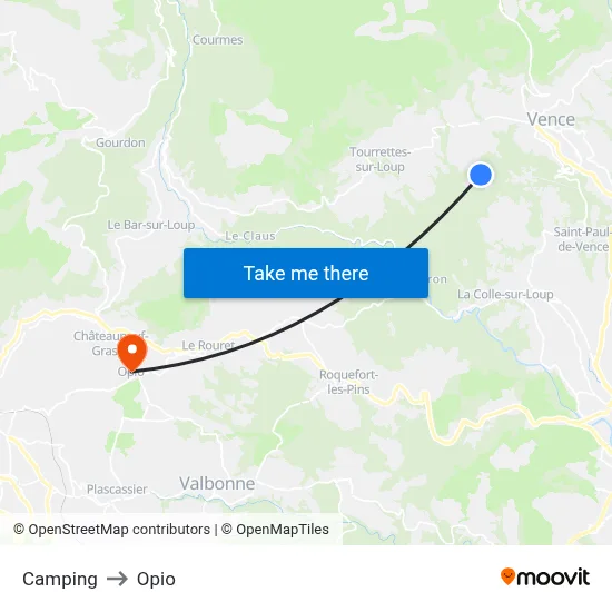Camping to Opio map
