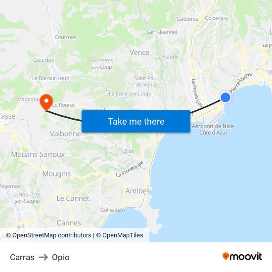Carras to Opio map