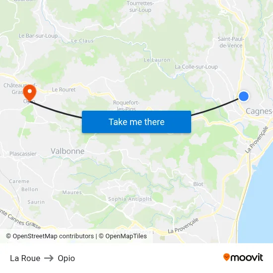 La Roue to Opio map