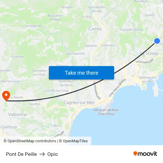 Pont De Peille to Opio map