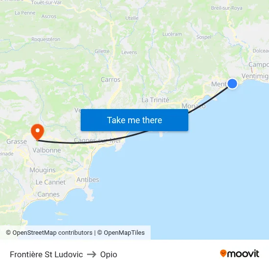 Frontière St Ludovic to Opio map