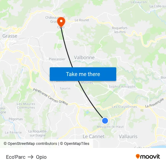 Eco'Parc to Opio map