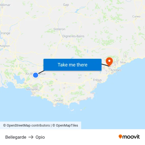 Bellegarde to Opio map