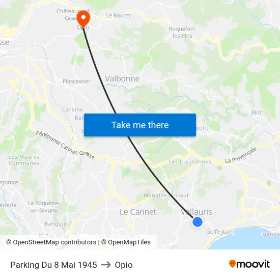 Parking Du 8 Mai 1945 to Opio map