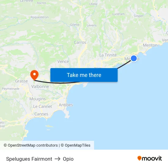 Spelugues Fairmont to Opio map