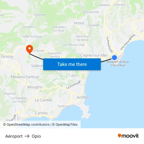 Aéroport to Opio map