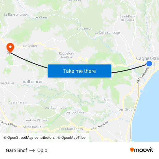 Gare Sncf to Opio map