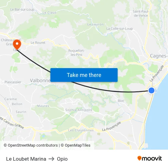Le Loubet Marina to Opio map
