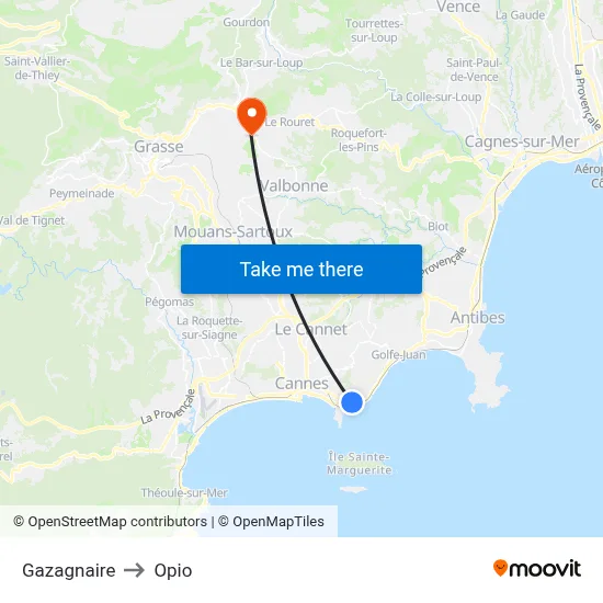 Gazagnaire to Opio map