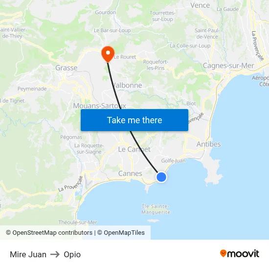 Mire Juan to Opio map