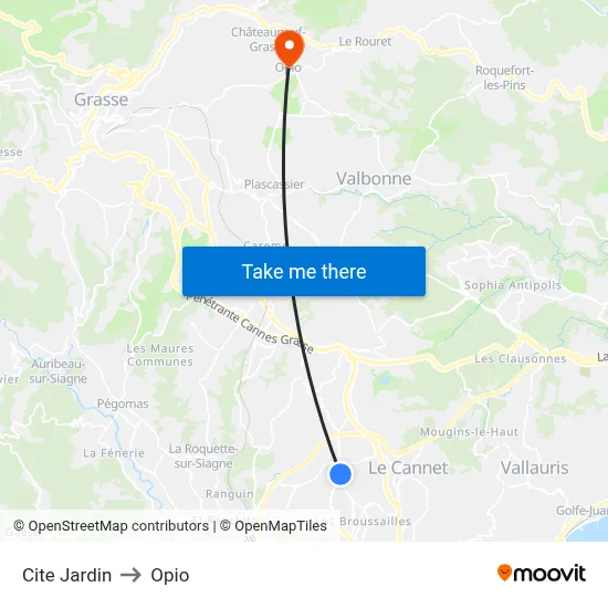 Cite Jardin to Opio map