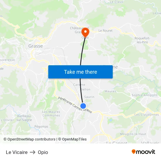 Le Vicaire to Opio map