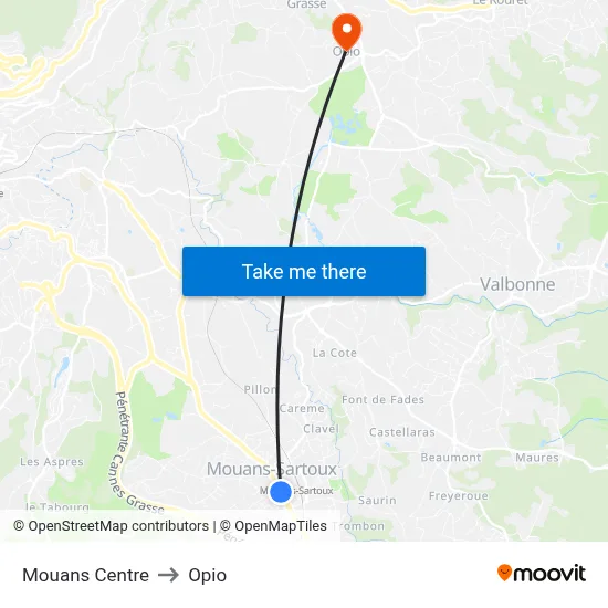 Mouans Centre to Opio map
