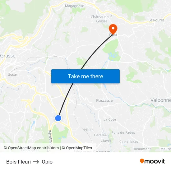 Bois Fleuri to Opio map