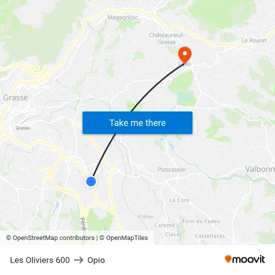 Les Oliviers 600 to Opio map