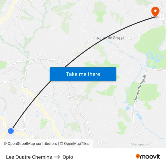 Les Quatre Chemins to Opio map