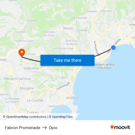 Fabron Promenade to Opio map