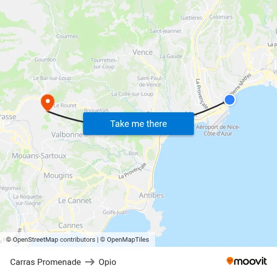 Carras Promenade to Opio map