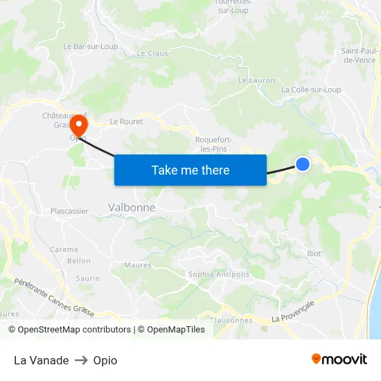 La Vanade to Opio map