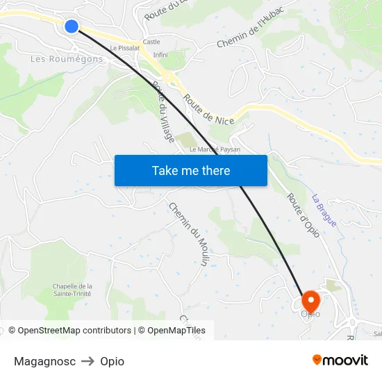 Magagnosc to Opio map