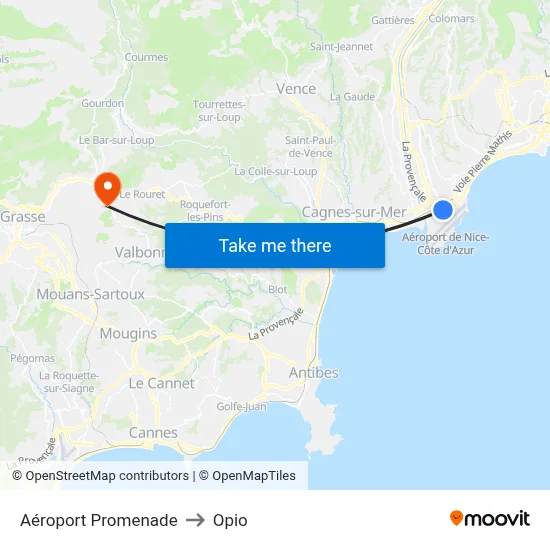 Aéroport Promenade to Opio map