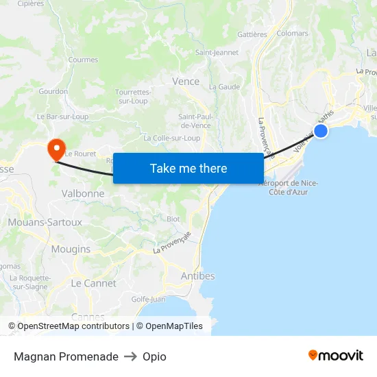 Magnan Promenade to Opio map