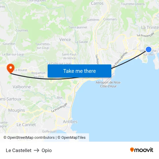Le Castellet to Opio map